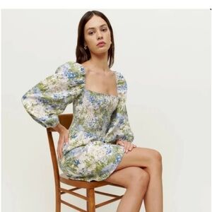 Reformation Blue and Green Floral Mini Dress